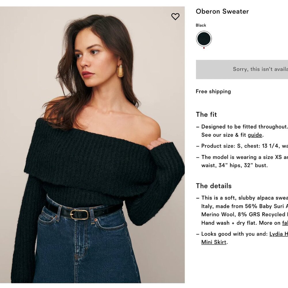 Reformation Oberon Sweater Black - Size S